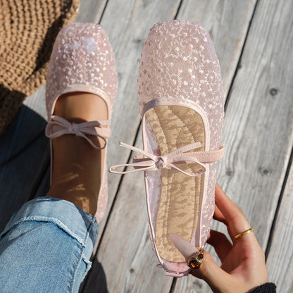 Pink Lace Flower Ballet Flats | Bellepasso