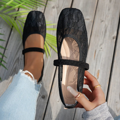 Pink Lace Flower Ballet Flats | Bellepasso