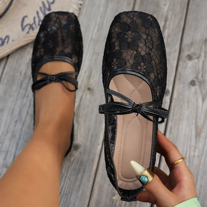 Pink Lace Flower Ballet Flats | Bellepasso