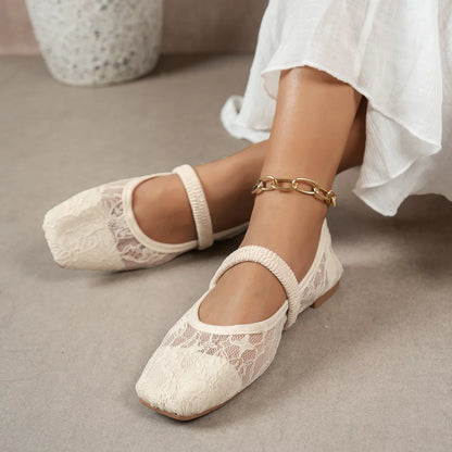 Pink Lace Flower Ballet Flats | Bellepasso