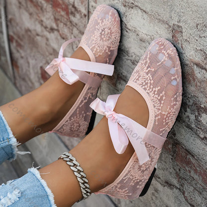 Pink Lace Flower Ballet Flats | Bellepasso