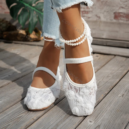 Pink Lace Flower Ballet Flats | Bellepasso