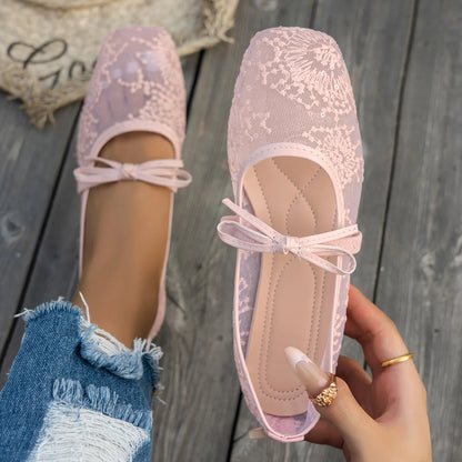 Pink Lace Flower Ballet Flats | Bellepasso
