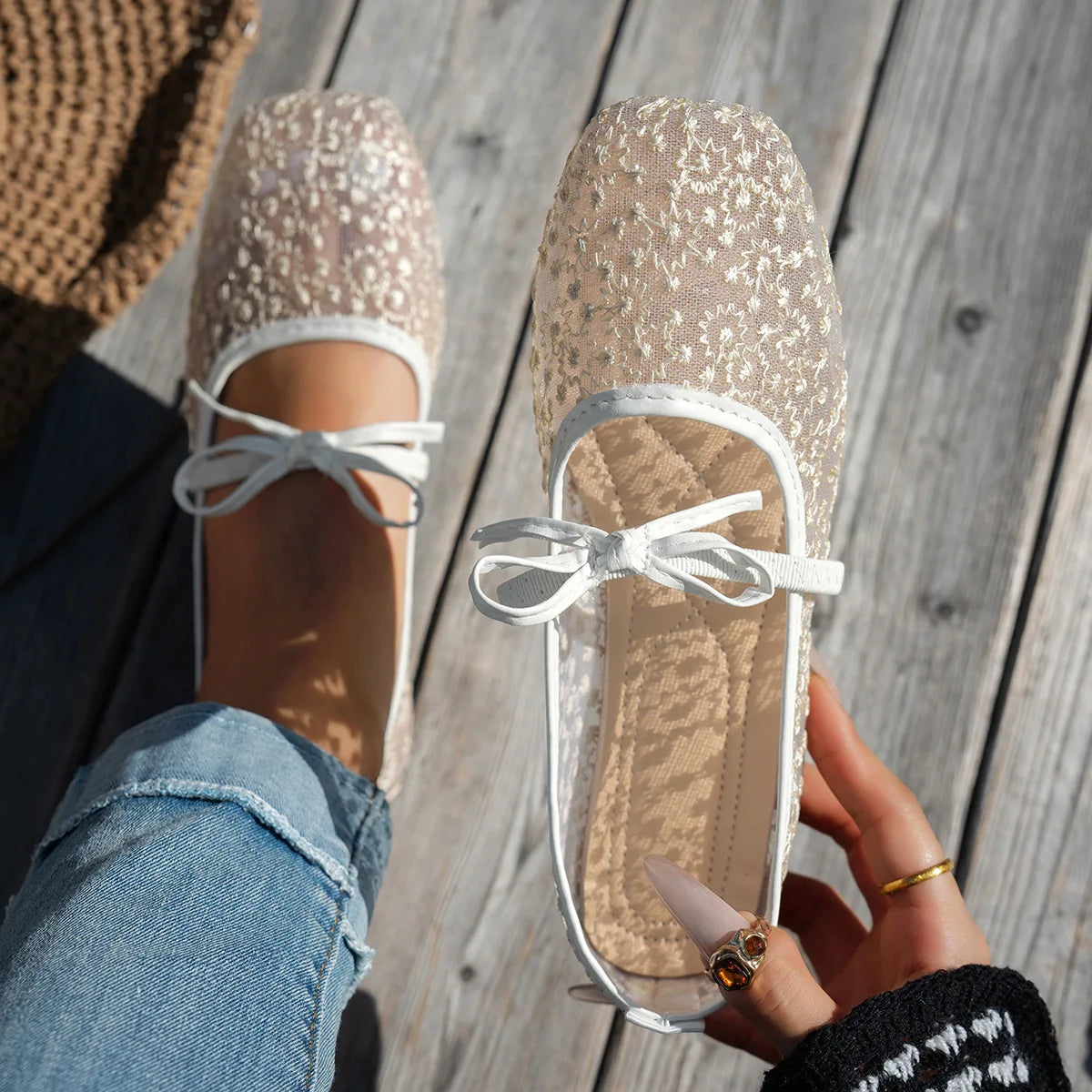 Pink Lace Flower Ballet Flats | Bellepasso