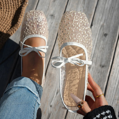 Pink Lace Flower Ballet Flats | Bellepasso