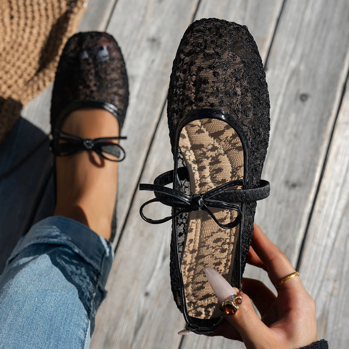 Pink Lace Flower Ballet Flats | Bellepasso