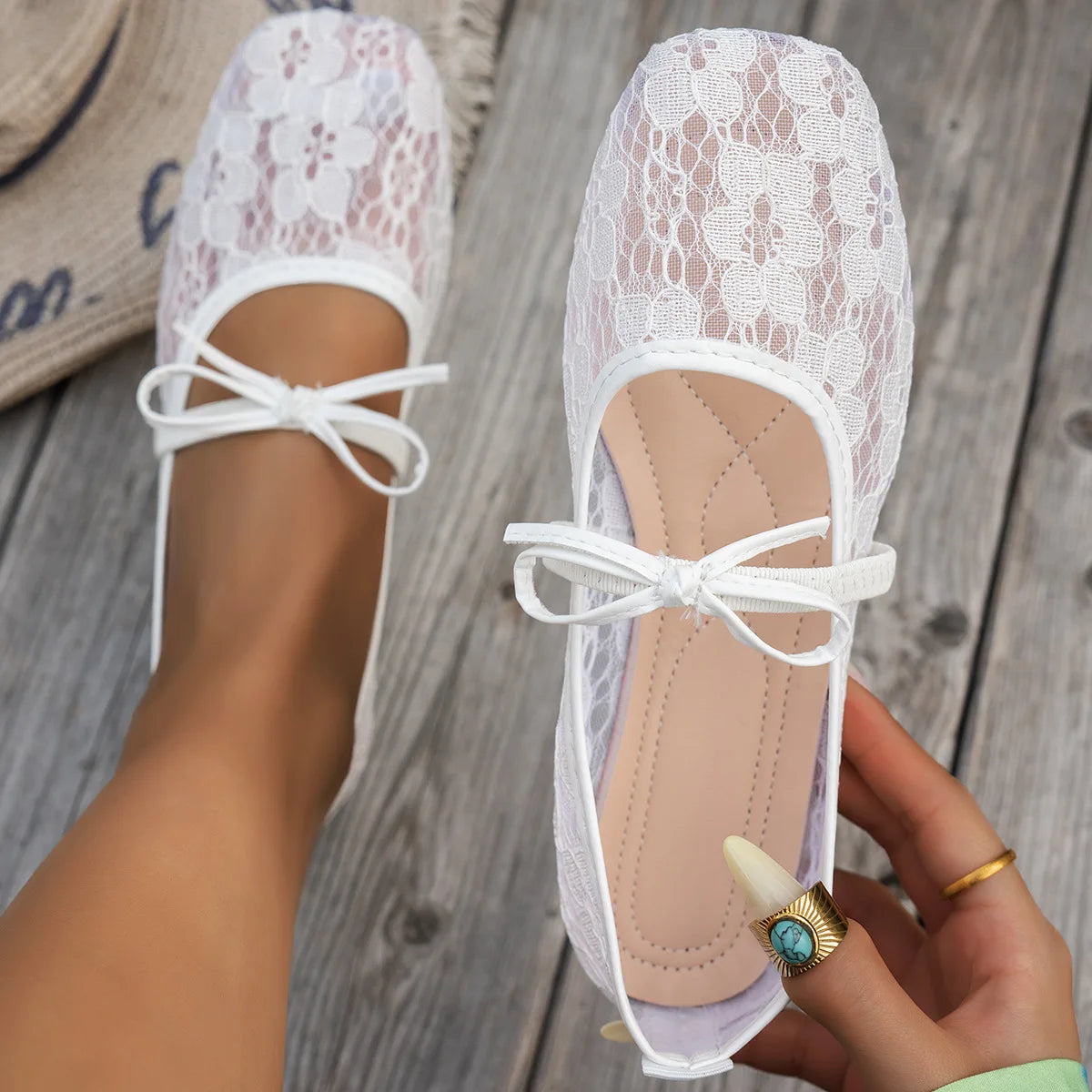 Pink Lace Flower Ballet Flats | Bellepasso