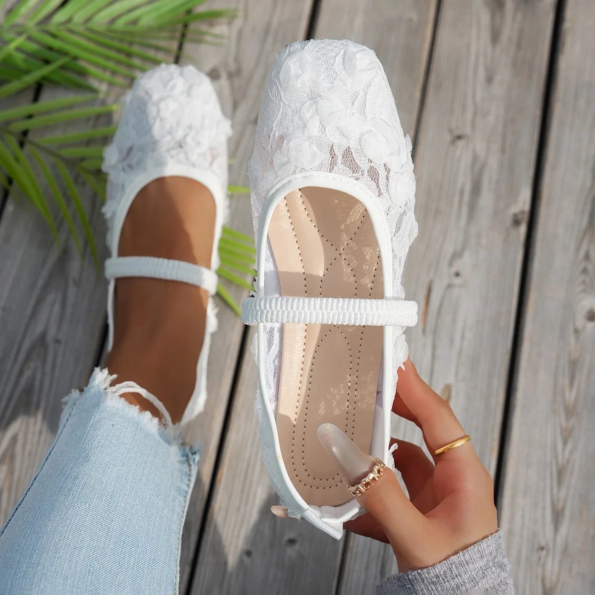 Pink Lace Flower Ballet Flats | Bellepasso