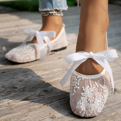 Pink Lace Flower Ballet Flats | Bellepasso