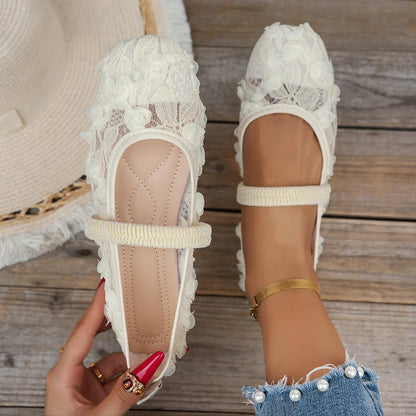 Pink Lace Flower Ballet Flats | Bellepasso