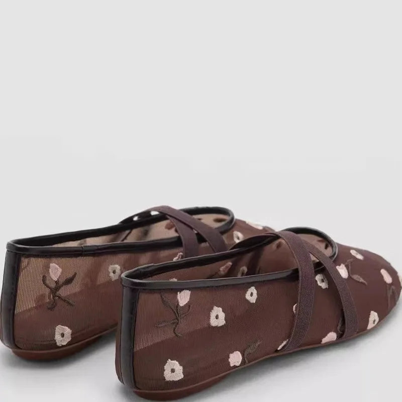 Embroidered Mesh Ballet Flats | Bellepasso 1