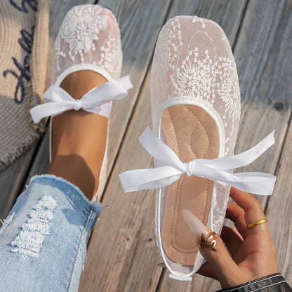 Pink Lace Flower Ballet Flats | Bellepasso