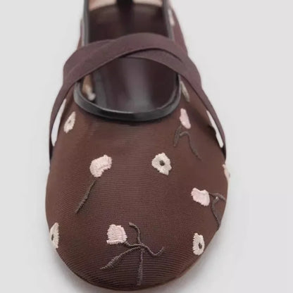 Embroidered Mesh Ballet Flats | Bellepasso 1