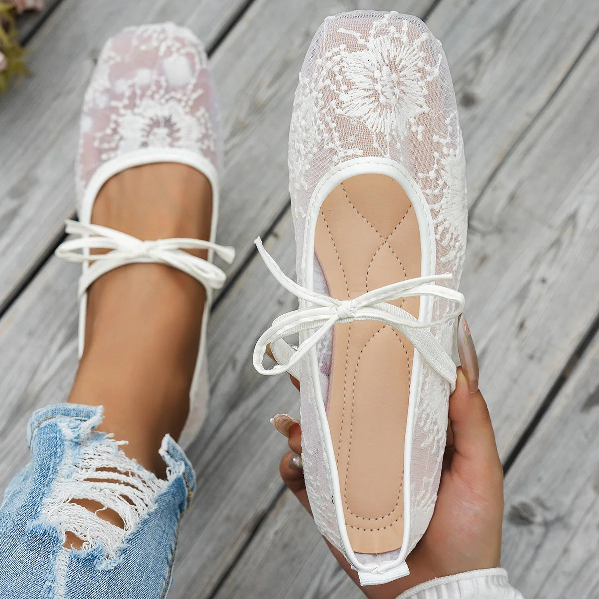 Pink Lace Flower Ballet Flats | Bellepasso